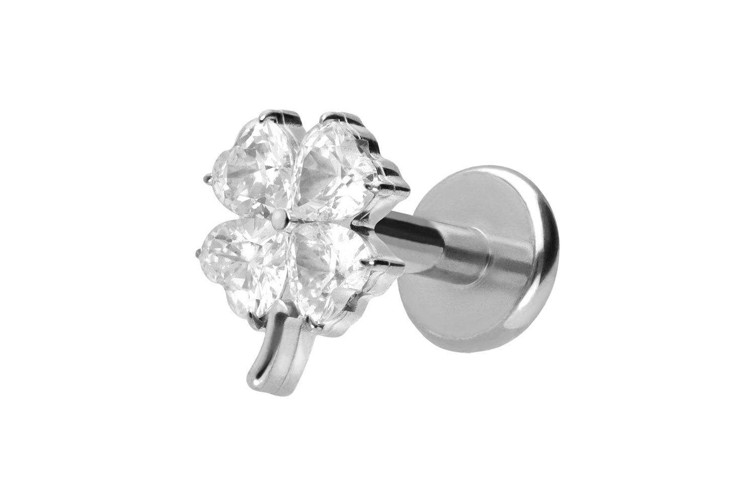 Titan Labret Piercing mit Push Fit KRISTALLKLEEBLATT
